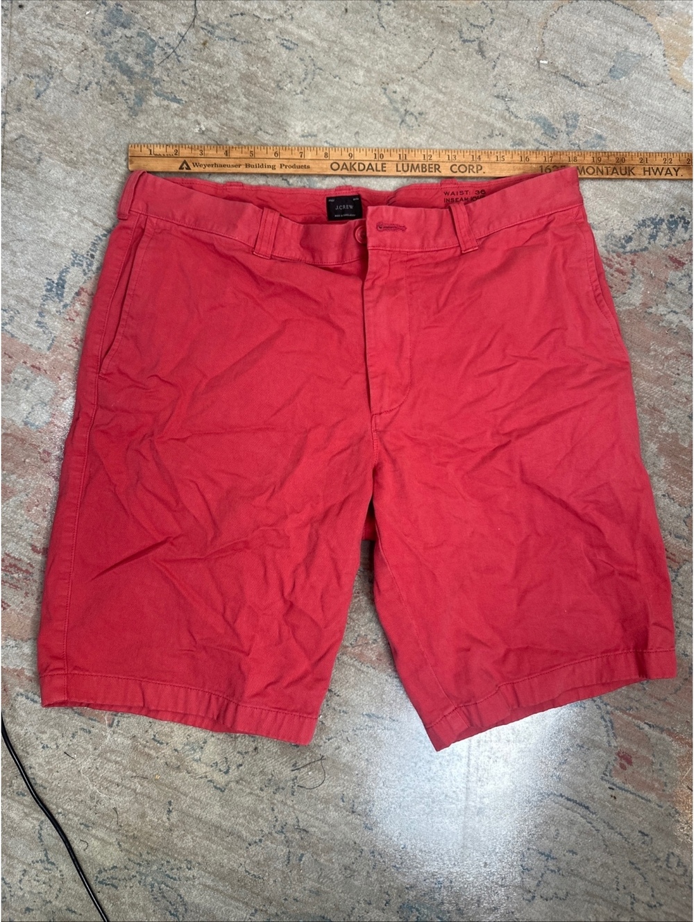 J Crew Mens Chino Shorts 36 Nantucket Red Flat Front 10.5